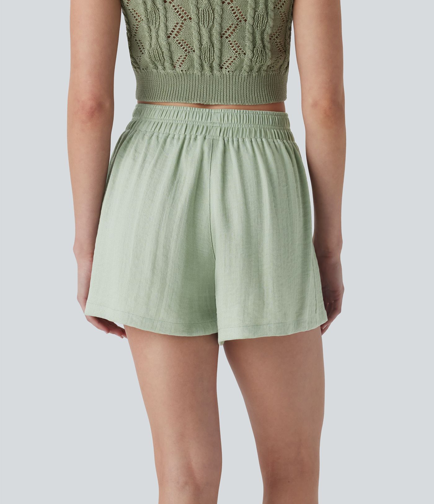 Shorts de lino de tiro medio con bolsillos laterales