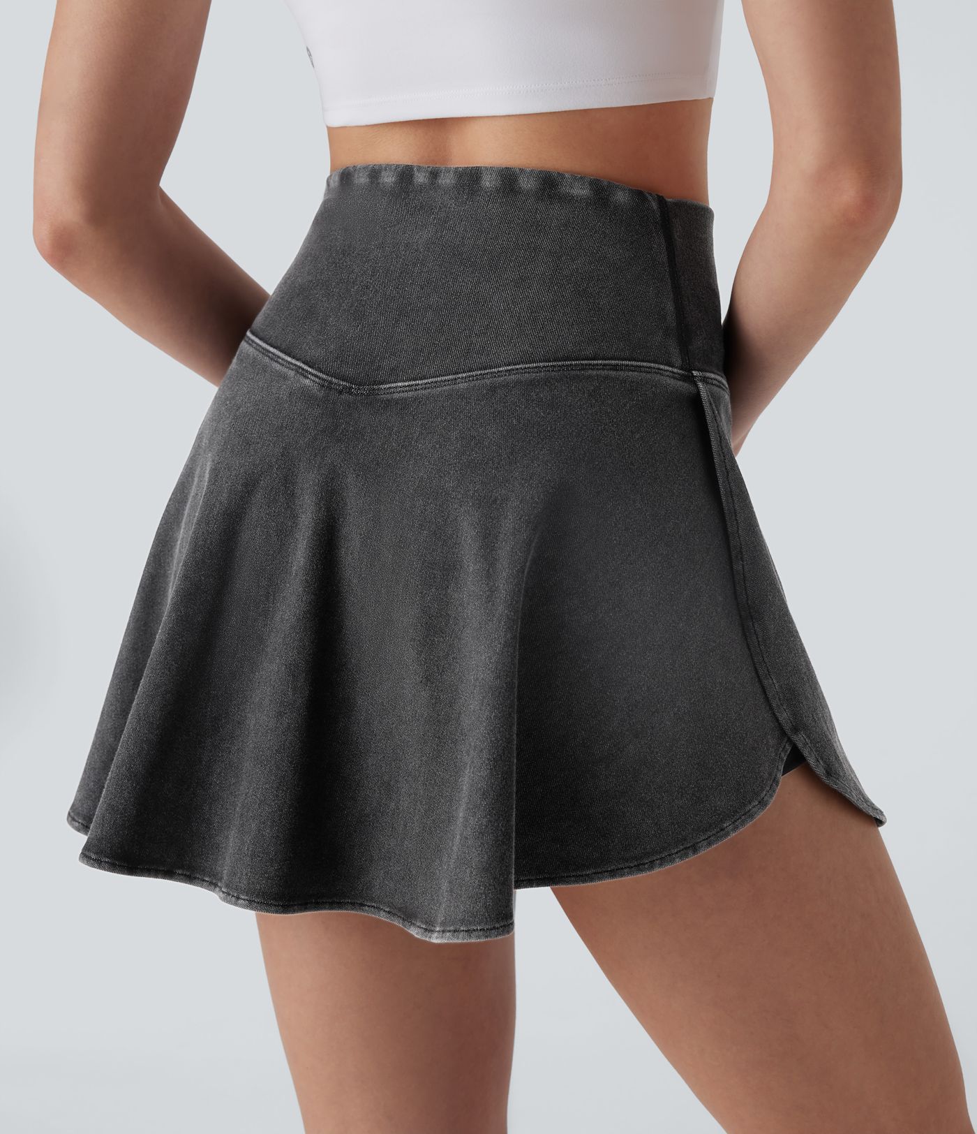 Halara Flex™ High Waisted Crossover 2-in-1 Cool Touch Washed Denim Mini Casual Skirt with Pocket