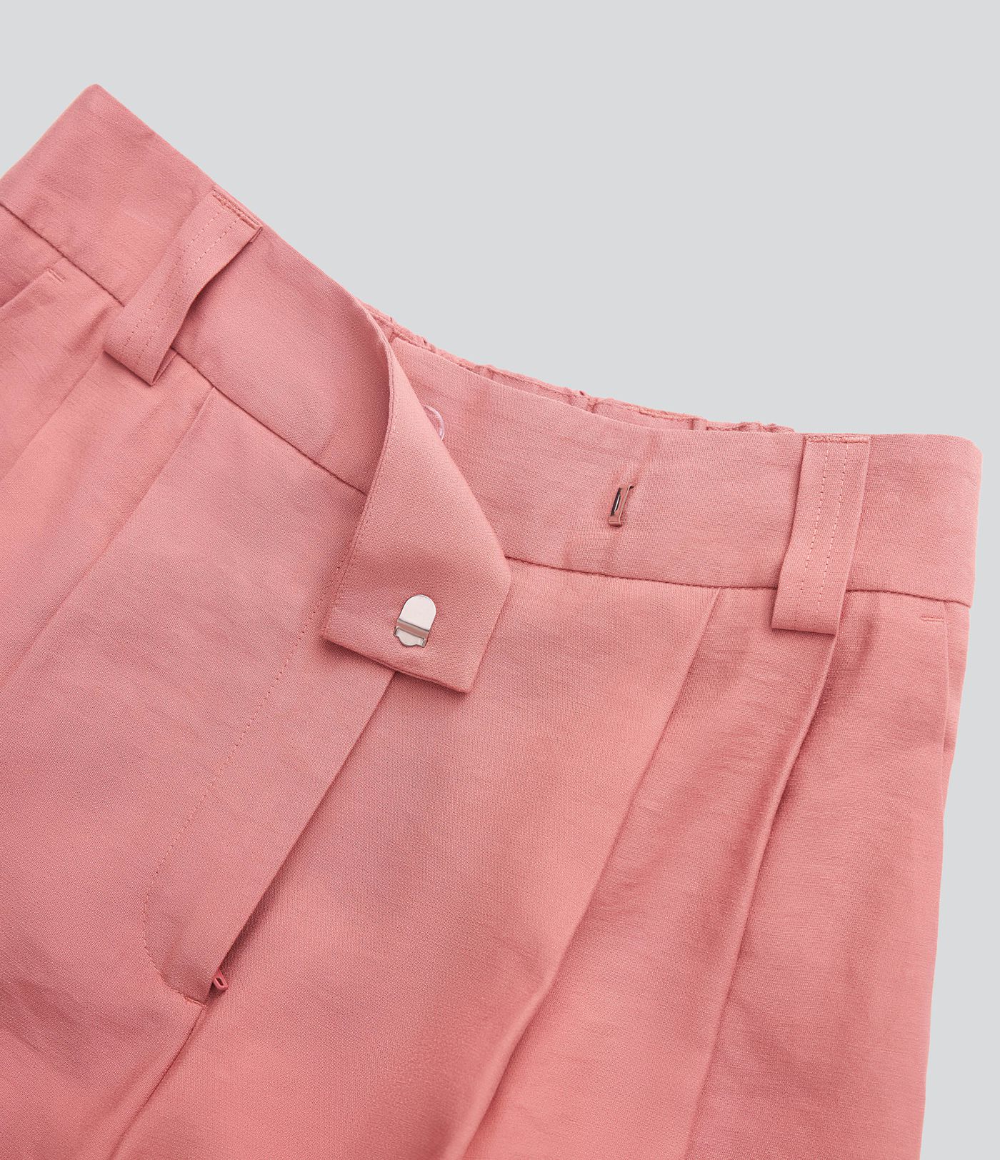 Mid Rise Wide Leg Casual Linen-Feel Trousers with Pockets