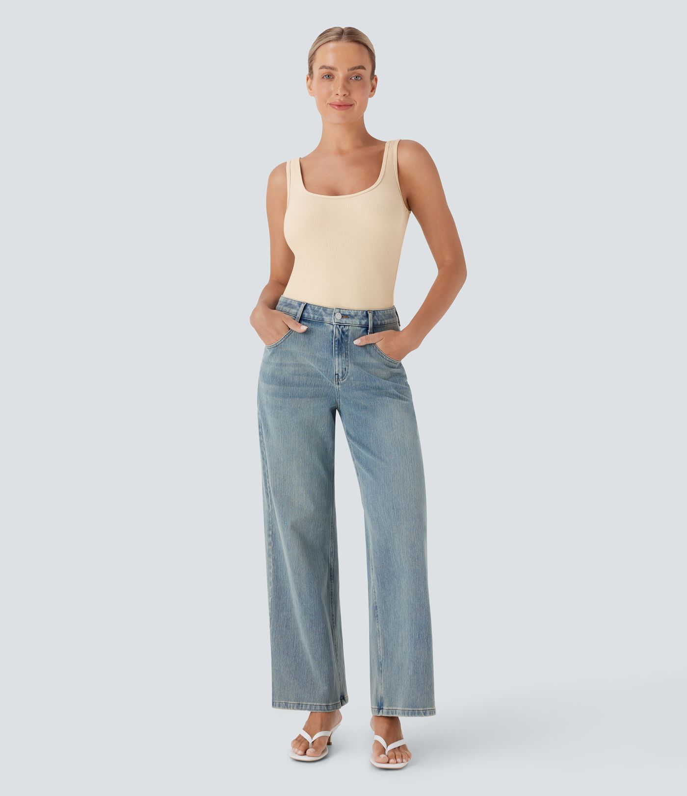 Body casual acanalado con cuello en U y tirantes ajustables en las piernas - Easy Peezy