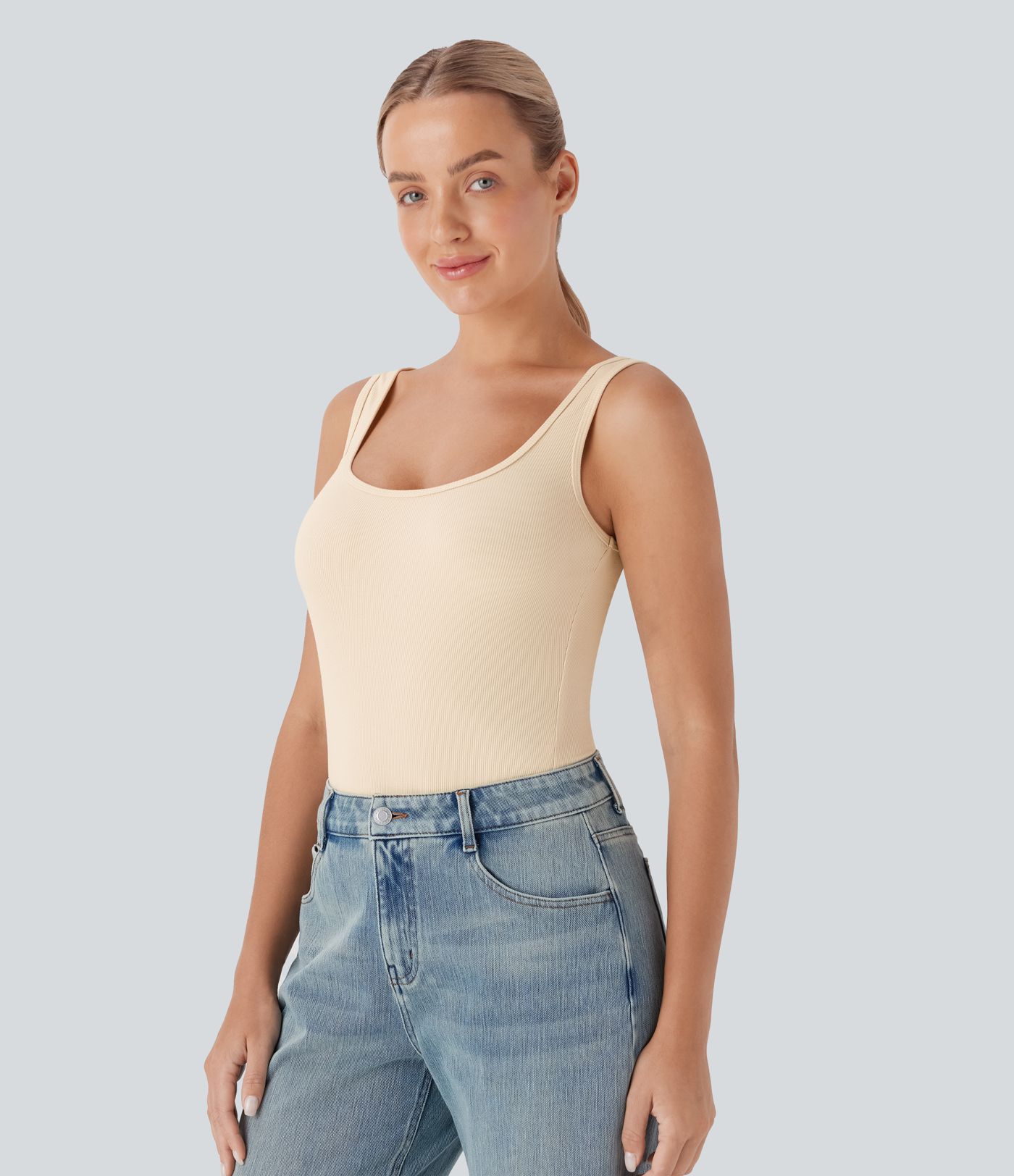 Body casual acanalado con cuello en U y tirantes ajustables en las piernas - Easy Peezy