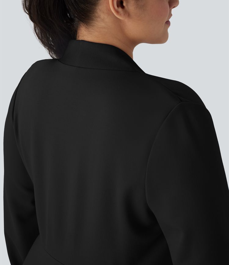 Plus Size V Neck Long Sleeve Single Button Front Work Peplum Jacket