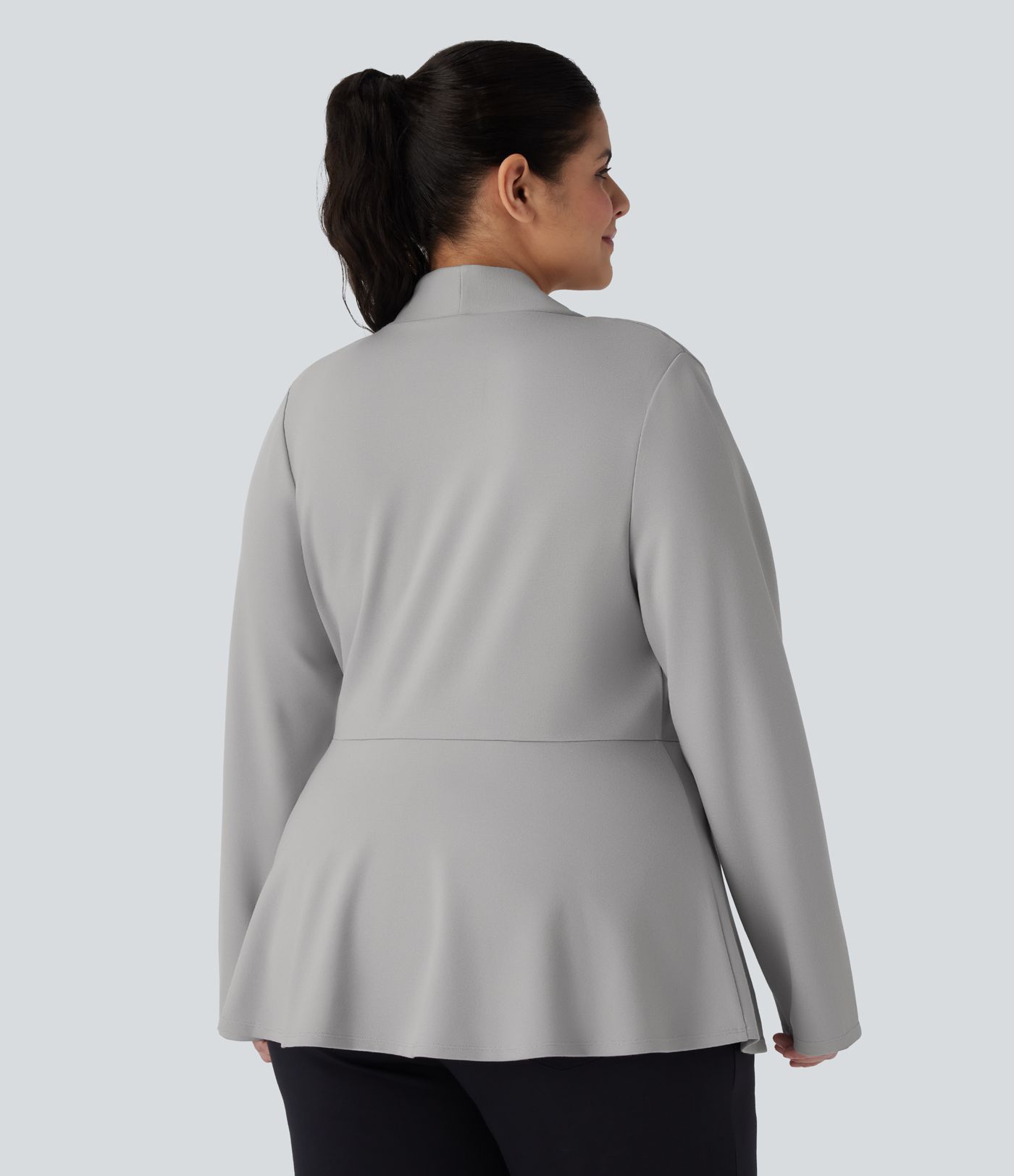 Plus Size V Neck Long Sleeve Single Button Front Work Peplum Jacket
