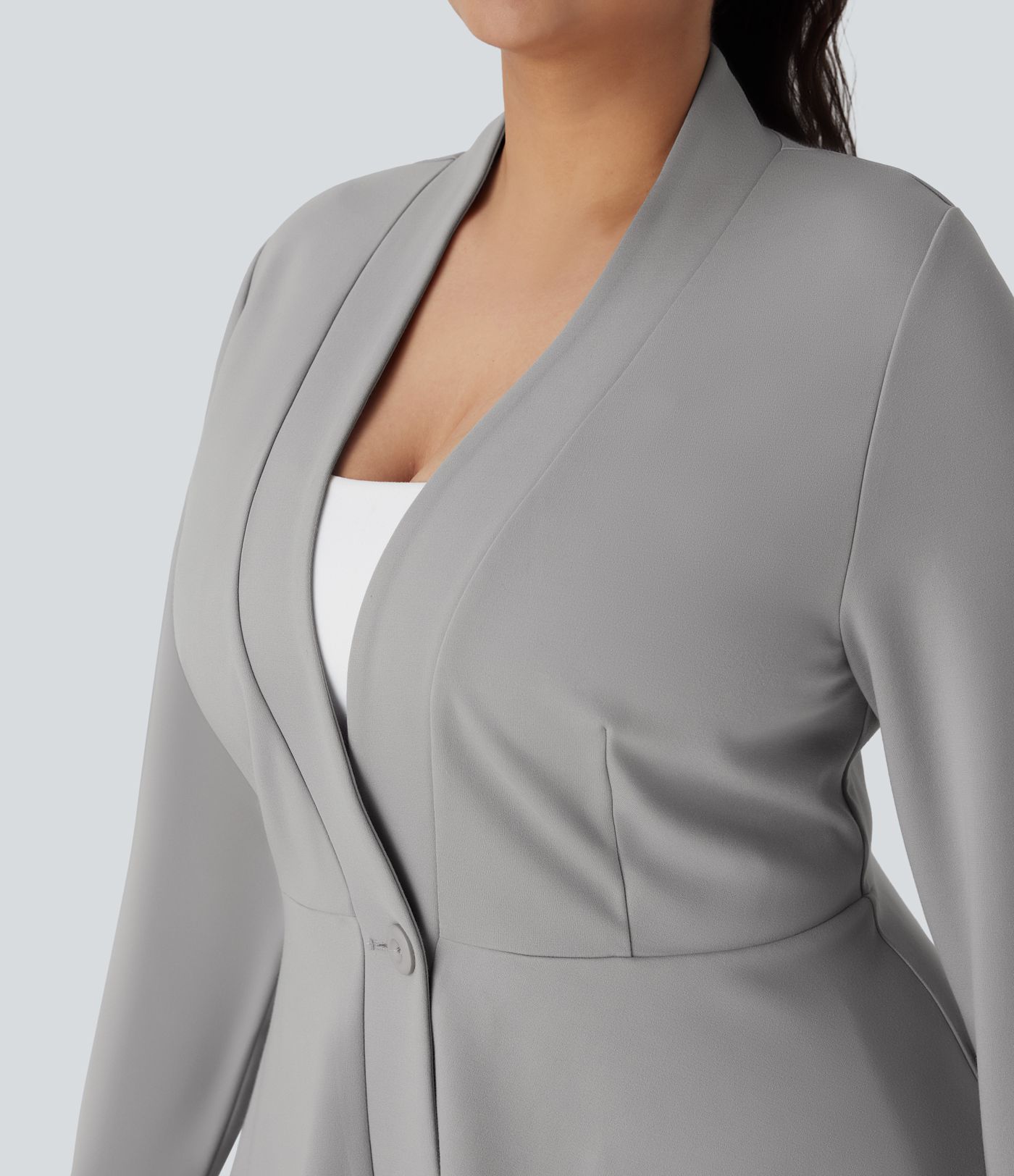 Plus Size V Neck Long Sleeve Single Button Front Work Peplum Jacket