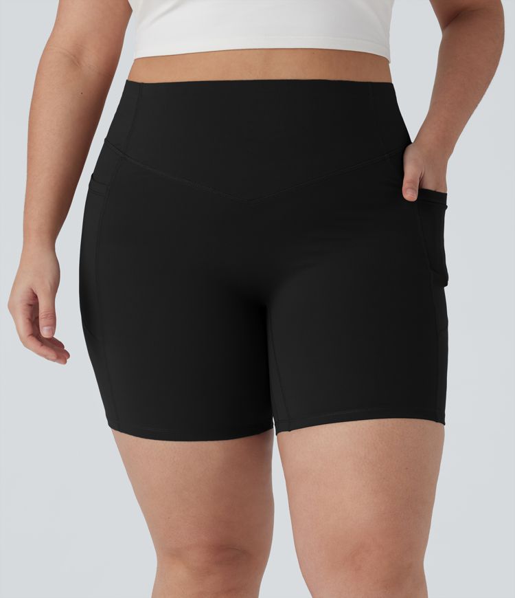 Plus Size Halara UltraSculpt™ SoCinched High Waisted Scrunch Butt Lifting Tummy Control Shaping Training Biker Shorts 7'' with Pockets