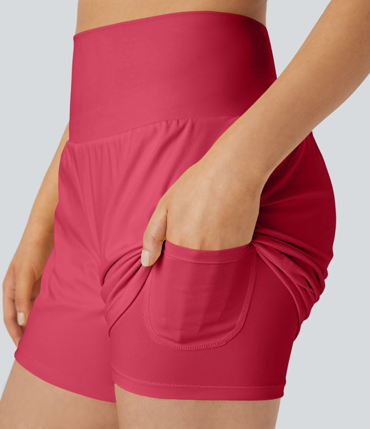 SoftlyZero™ Airy Super High Waisted 2-in-1  Cool Touch Yoga Shorts 5'' with Pockets-Longer Length