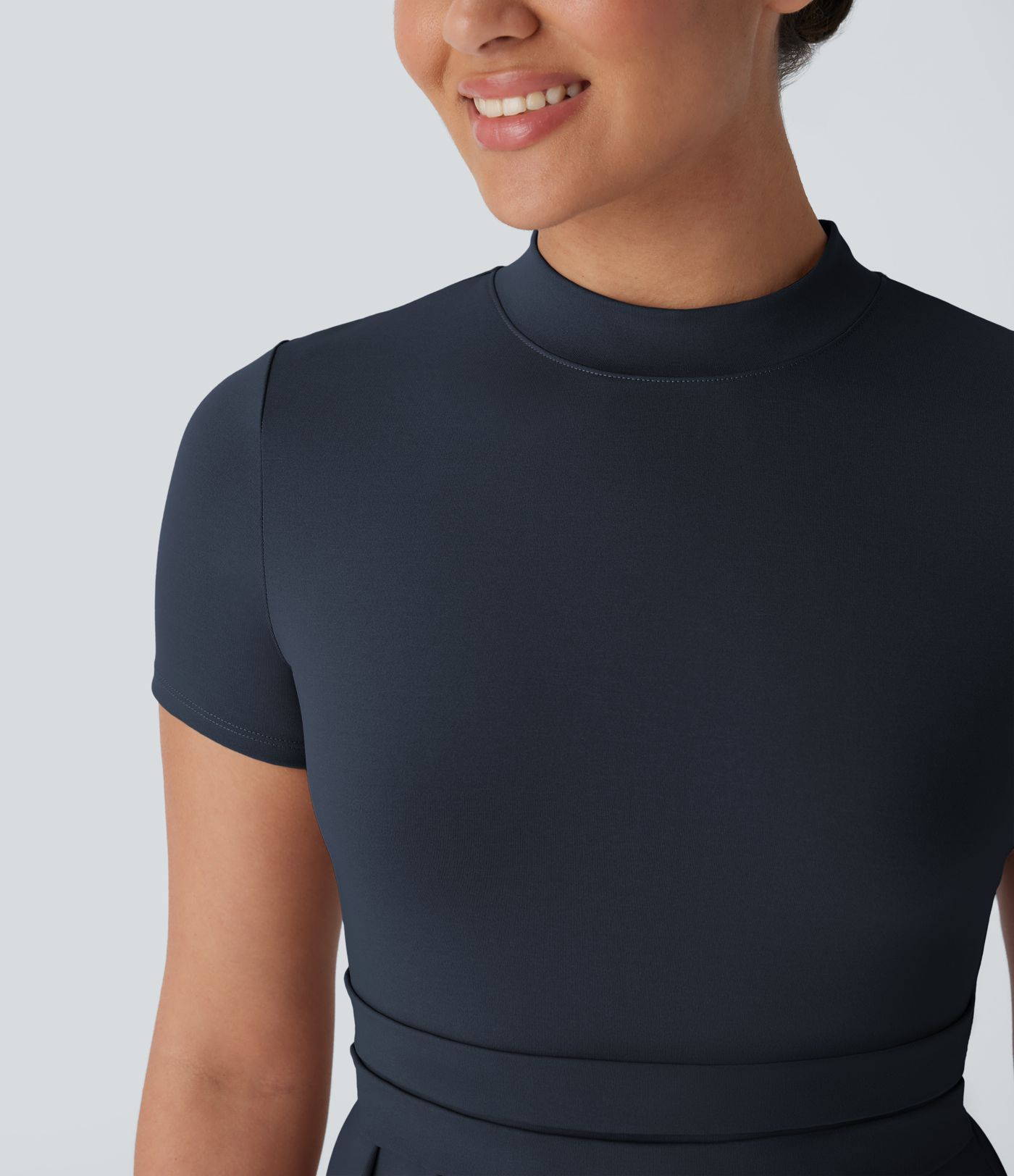 Stand Collar Short Sleeve Pocket Flare Maxi Casual Dress