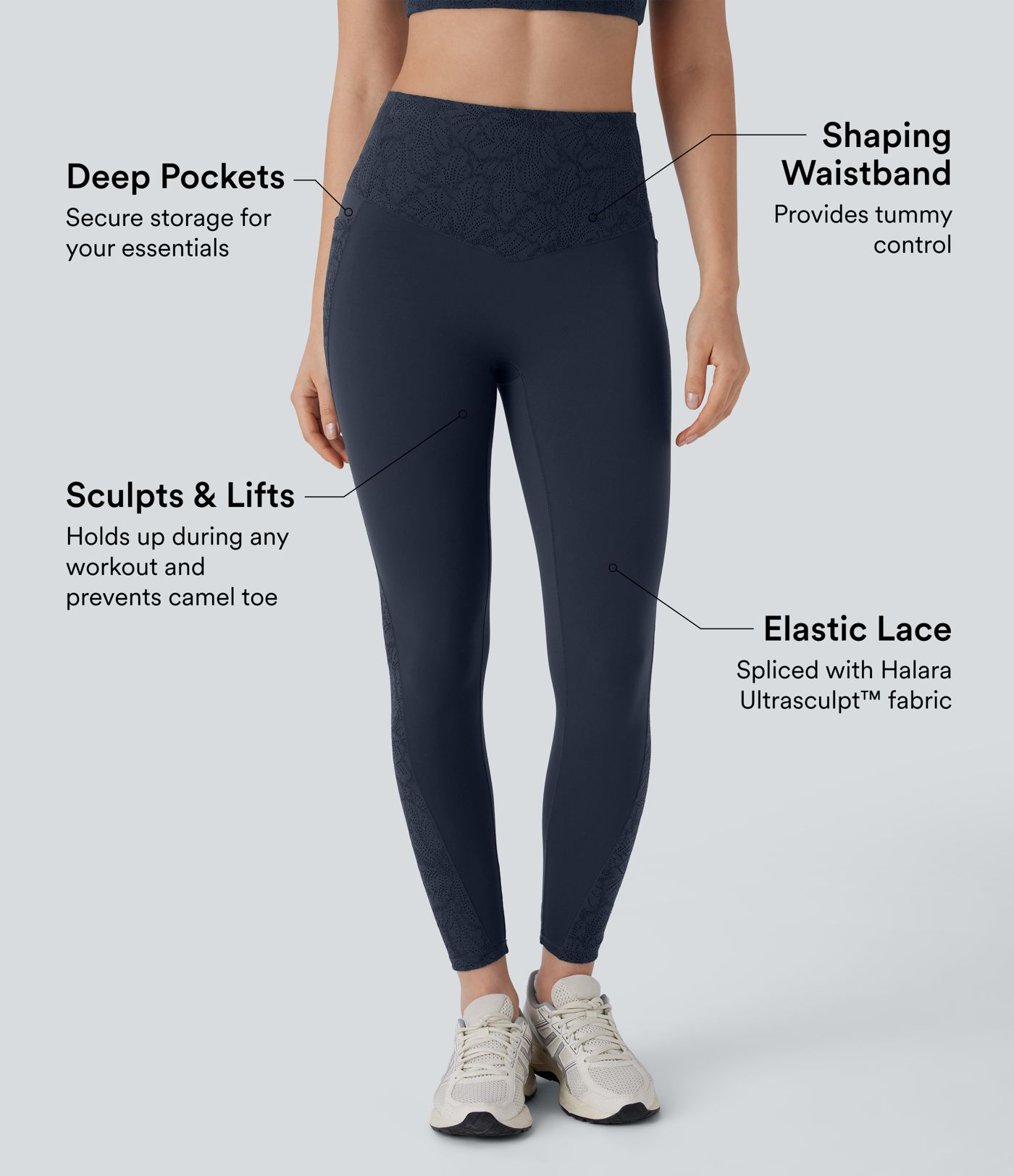 Short cycliste 17,5 cm d'entraînement gainant galbant taille haute avec poches Halara UltraSculpt™