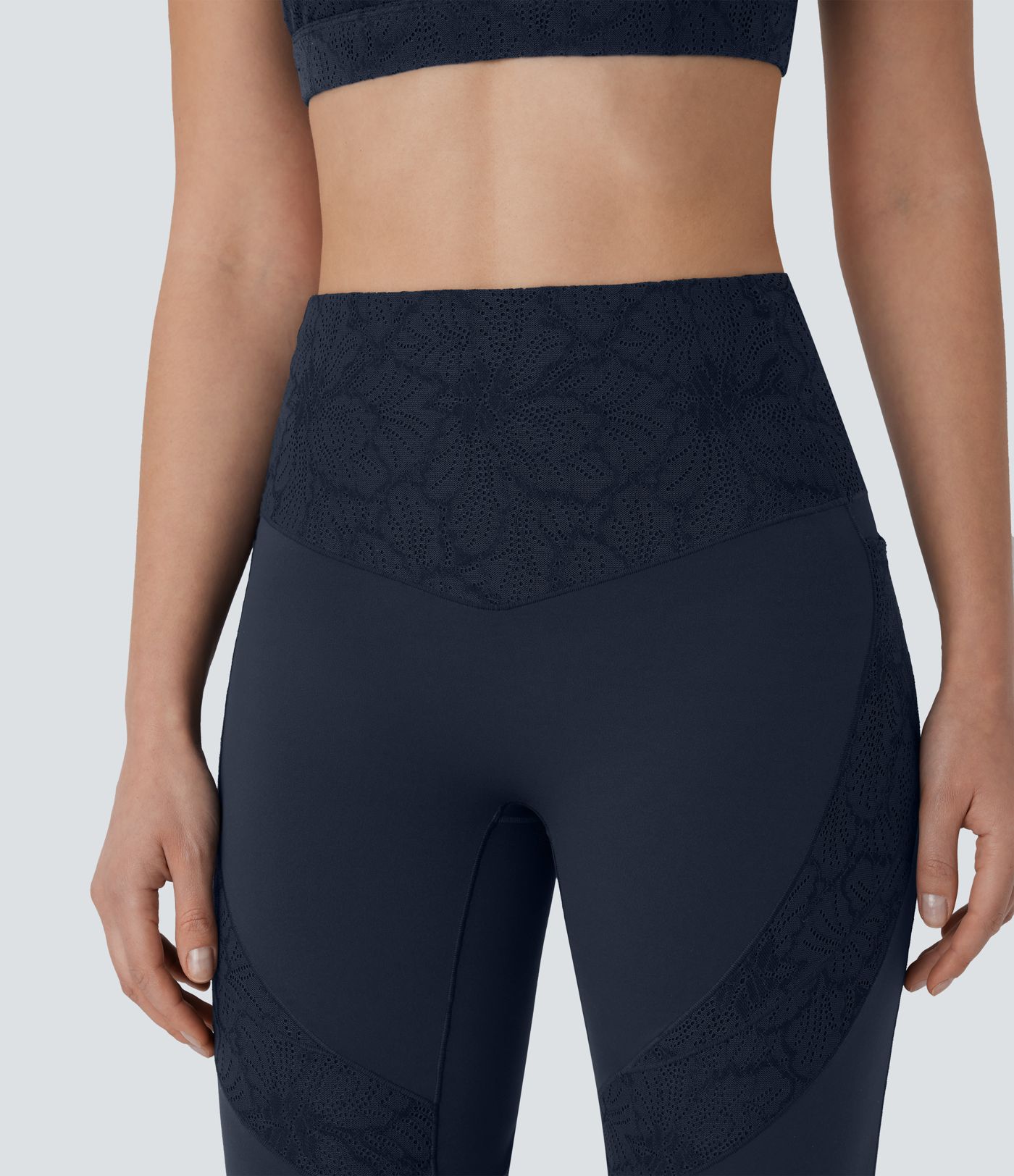 Halara UltraSculpt™ High Waisted Tummy Control Contrast Lace Shaping Training Bootcut Leggnigs with Pockets