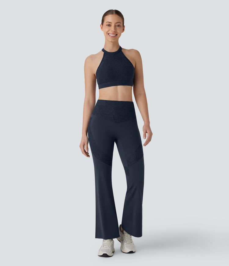 Legging d'entraînement à coupe bootcut gainant taille haute avec détails dentelle contrastée et poches Halara UltraSculpt™