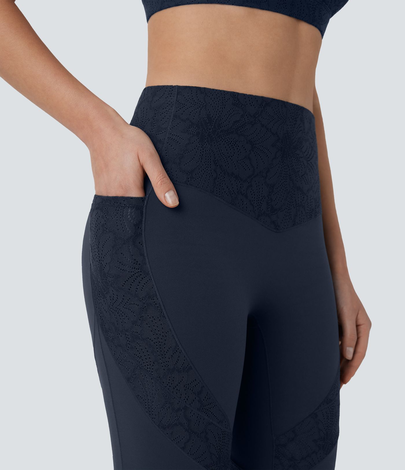 Halara UltraSculpt™ High Waisted Tummy Control Contrast Lace Shaping Training Bootcut Leggnigs with Pockets