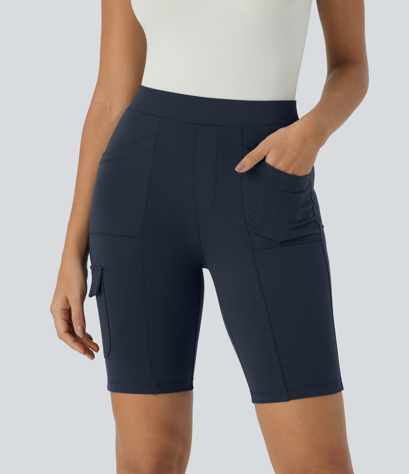 DayStretch High Waisted Pockets Work Biker Shorts 8''