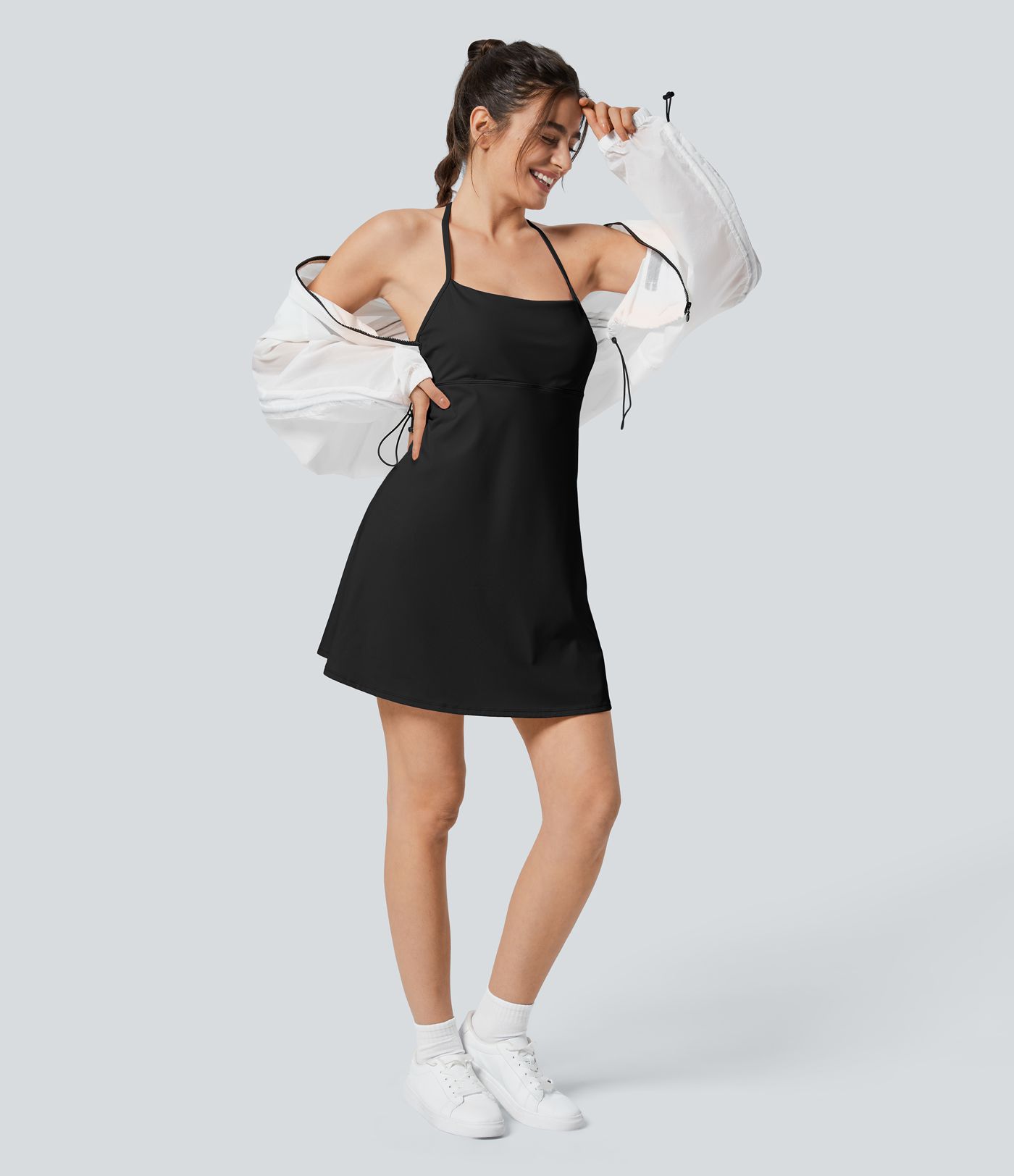 Softlyzero™ Airy Halter Backless 2-in-1 Pocket Mini Slip Cool Touch Active Dress-Easy Peezy Edition-UPF50+