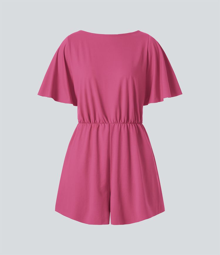 Backless Frill Short Sleeve Dance Romper