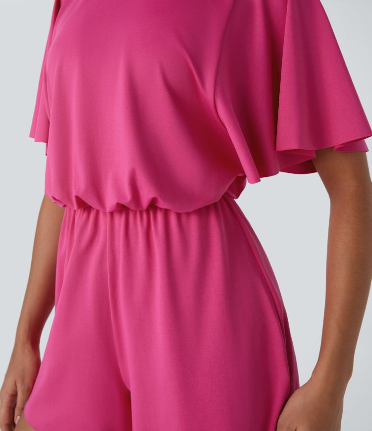 Backless Frill Short Sleeve Dance Romper