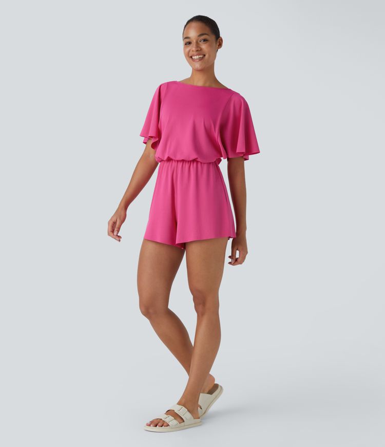 Backless Frill Short Sleeve Dance Romper