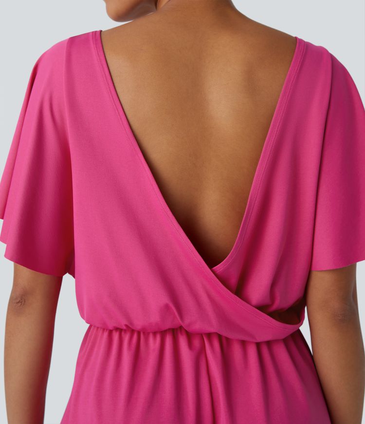 Backless Frill Short Sleeve Dance Romper