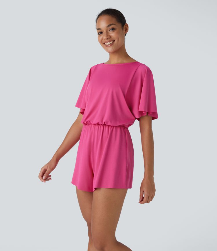 Backless Frill Short Sleeve Dance Romper