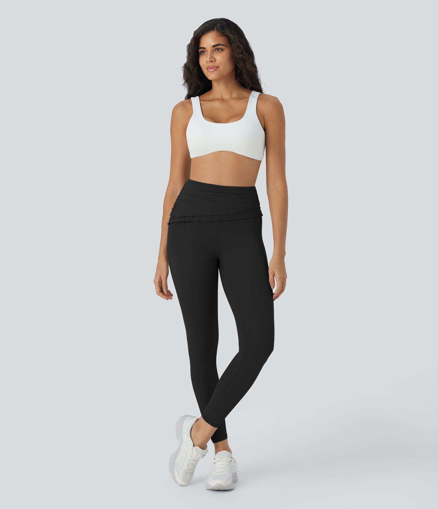 Softlyzero™ Legging Yoga Taille Haute avec Revers Plissé et Bordure en Laitue à Longueur de Cheville - UPF50+