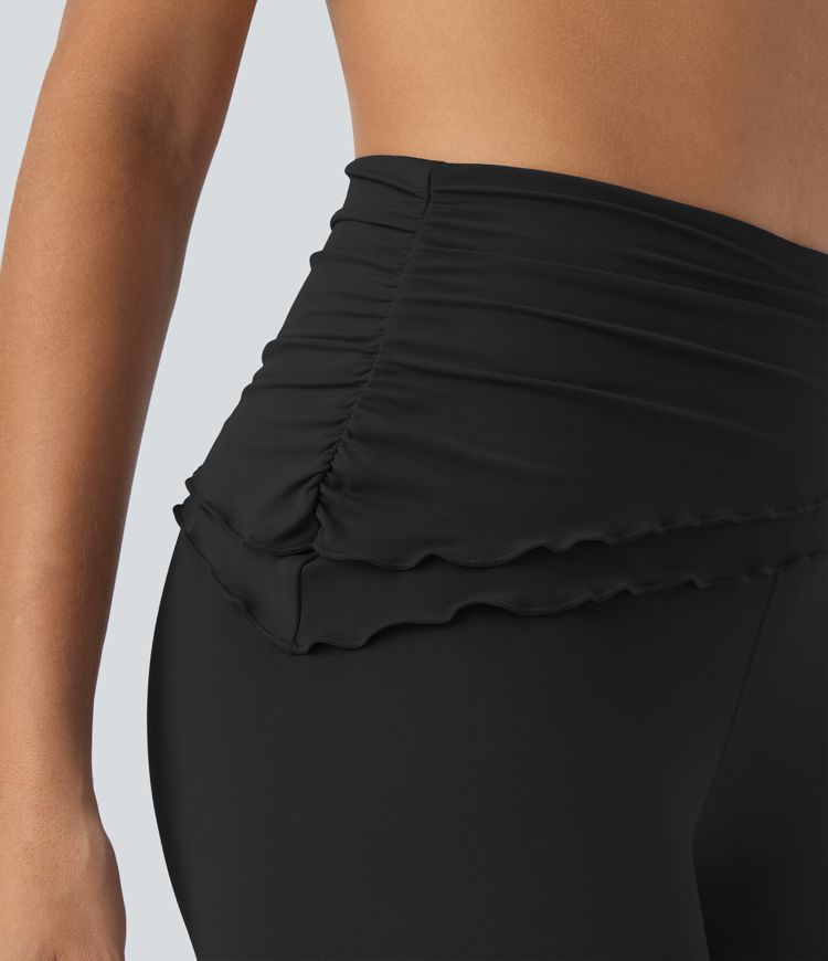 Softlyzero™ Legging Yoga Taille Haute avec Revers Plissé et Bordure en Laitue à Longueur de Cheville - UPF50+