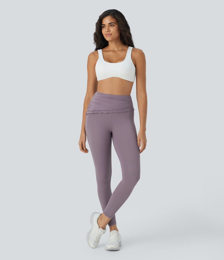 Leggings yoga Softlyzero™ tobillo ribete lechuga fruncido dobladillo alto