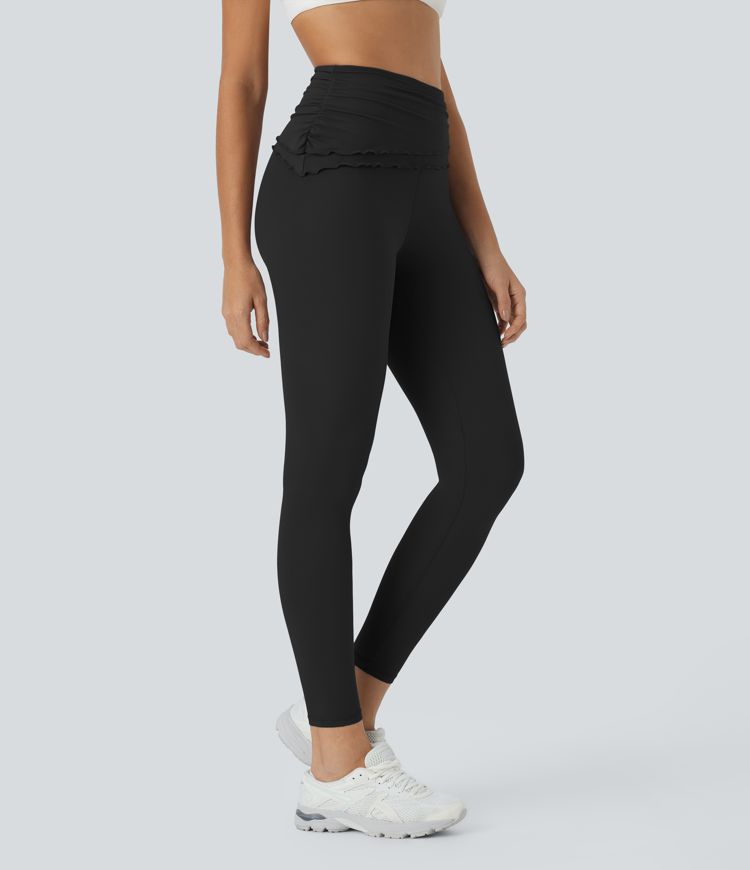 Softlyzero™ Legging Yoga Taille Haute avec Revers Plissé et Bordure en Laitue à Longueur de Cheville - UPF50+