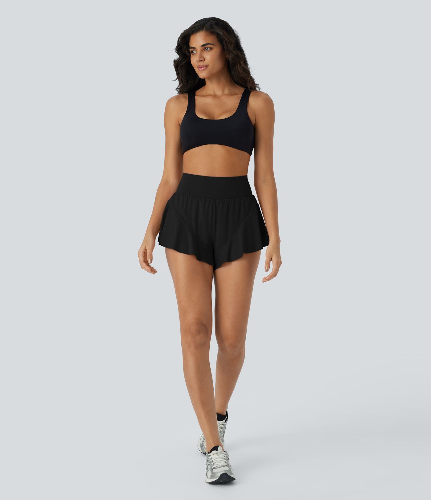 SoCinched High Waist Tummy Control Back Pocket 2-in-1 Ruffle Hem Yoga Capris