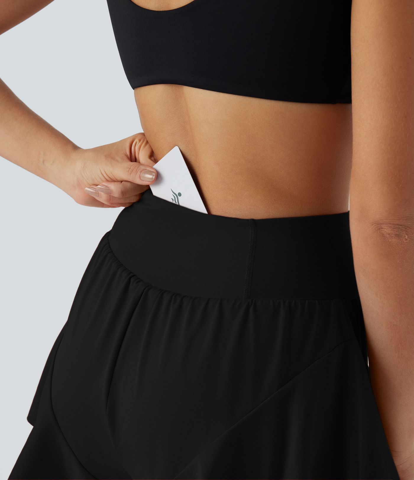 SoCinched High Waist Tummy Control Back Pocket 2-in-1 Ruffle Hem Yoga Capris