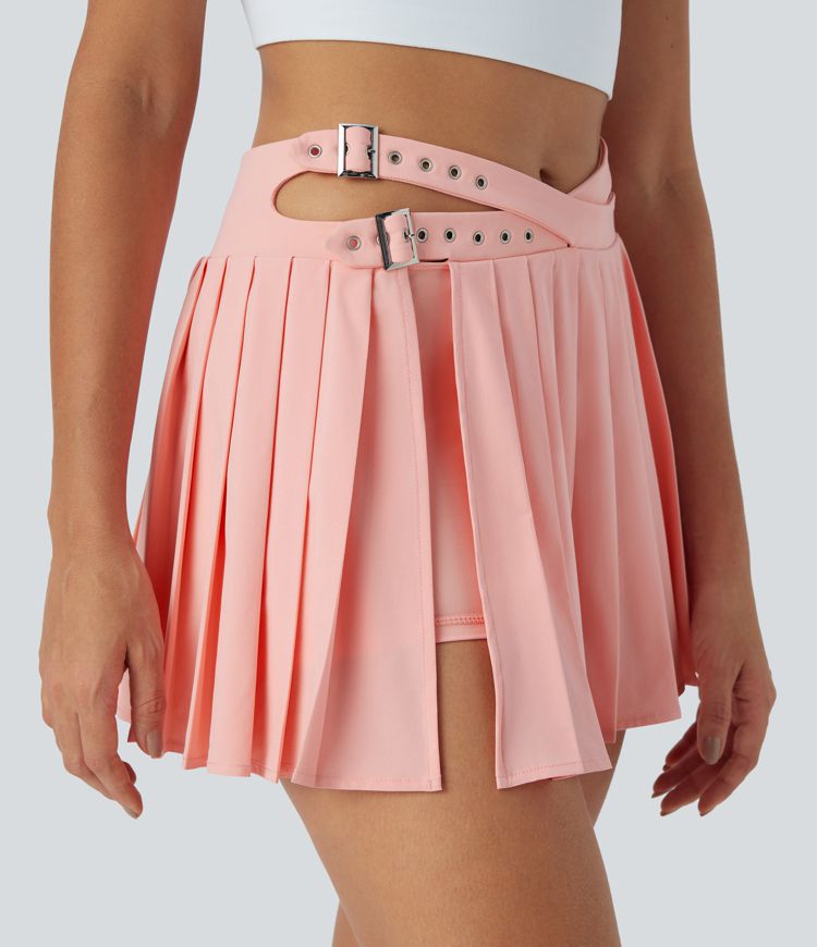 Breezeful™ High Waisted Adjustable Buckle 2-in-1 Pocket Pleated Mini Quick Dry Dance Skirt
