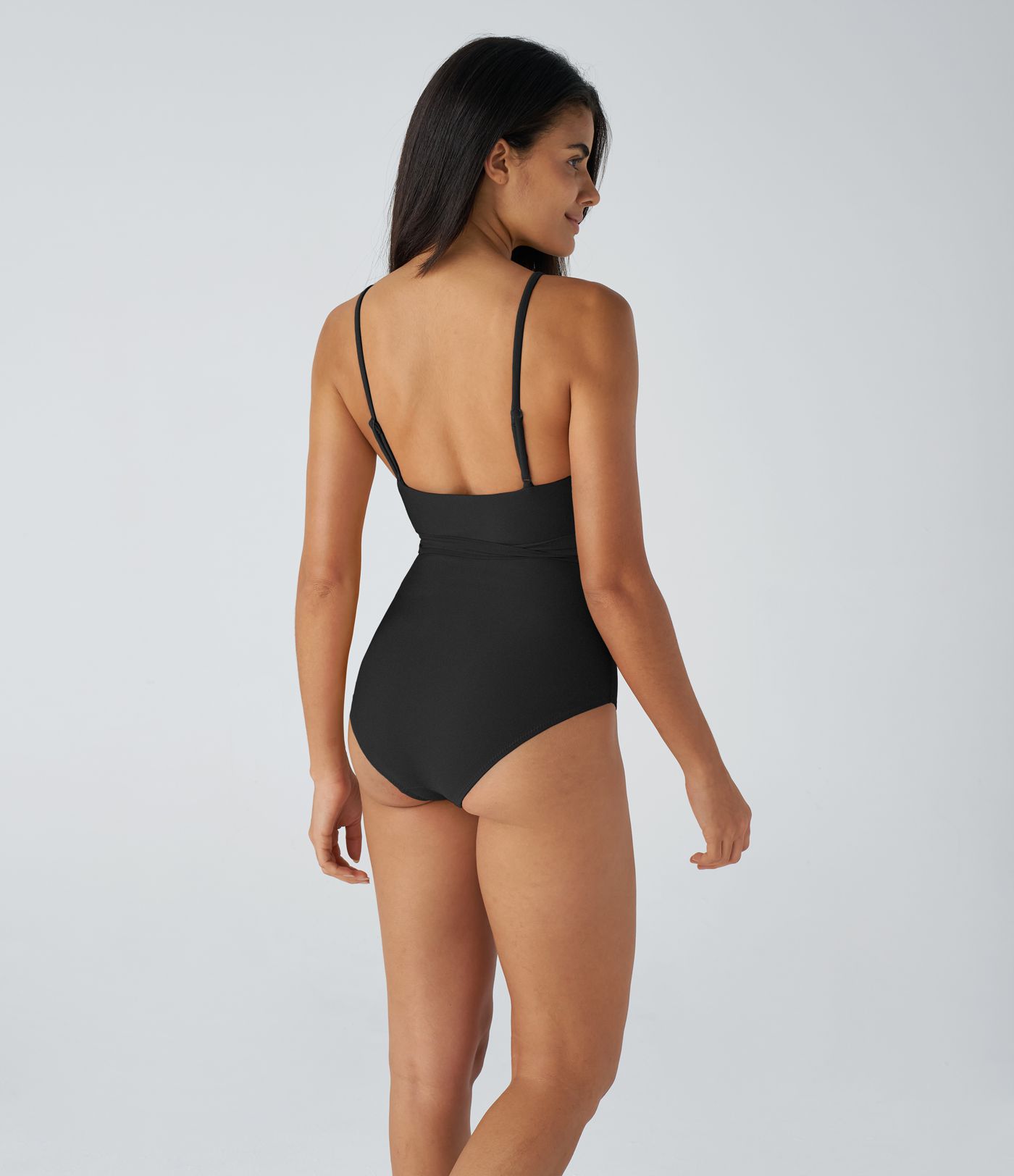 Adjustable strap crisscrossed tie side design one-piece swimsuit