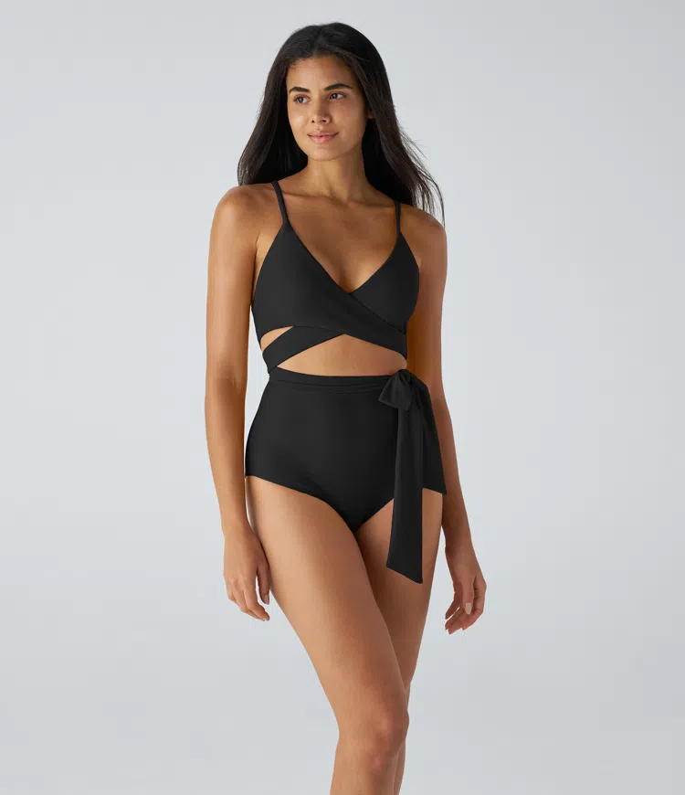 Adjustable strap criss-cross tie-side design one-piece swimsuit