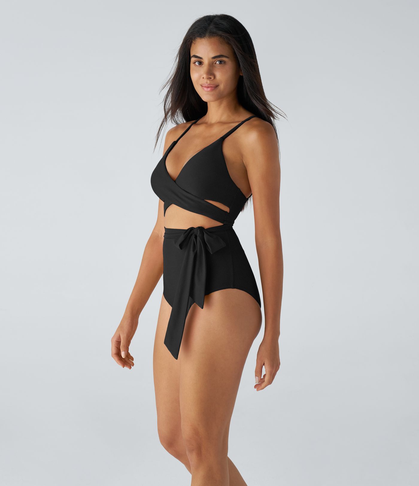 Adjustable strap crisscrossed tie side design one-piece swimsuit