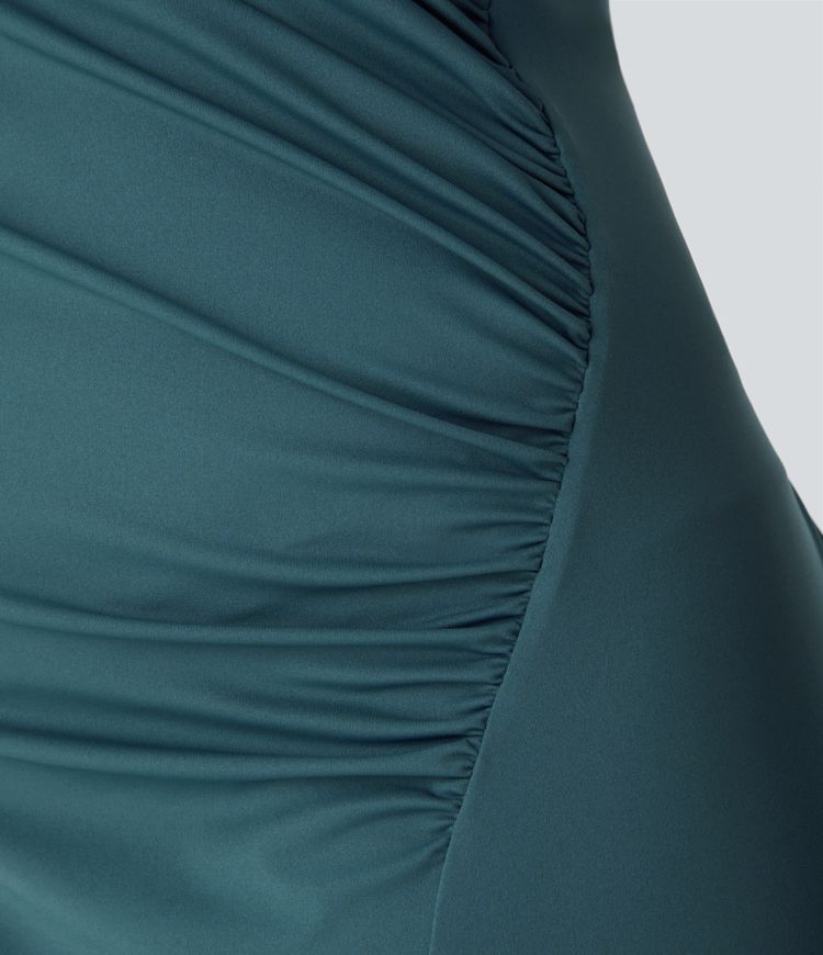 SoftlyZero™ Airy Crossover Ruched Lace Up Bodycon Cool Touch Plus Size Dress-UPF50+