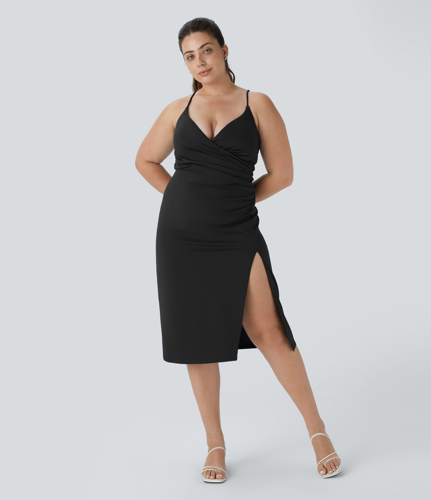 SoftlyZero™ Airy Crossover Ruched Lace Up Bodycon Cool Touch Plus Size Dress-UPF50+