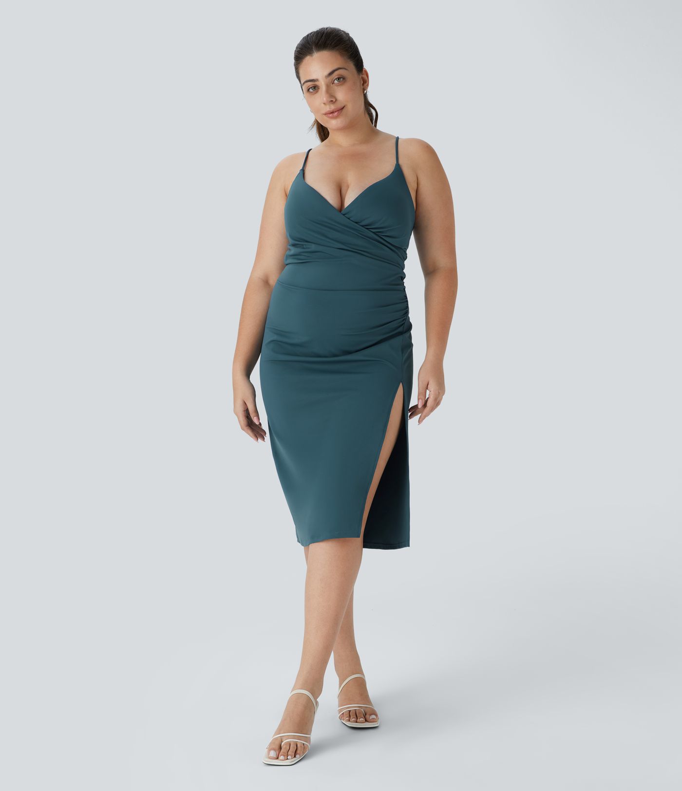 SoftlyZero™ Airy Crossover Ruched Lace Up Bodycon Cool Touch Plus Size Dress-UPF50+