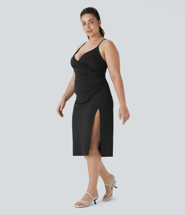 SoftlyZero™ Airy Crossover Ruched Lace Up Bodycon Cool Touch Plus Size Dress-UPF50+