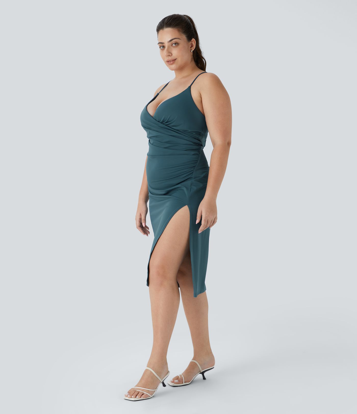 SoftlyZero™ Airy Crossover Ruched Lace Up Bodycon Cool Touch Plus Size Dress-UPF50+