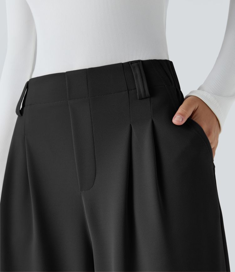 Pantalón Halara Flex™ oficina crepé pierna ancha bolsillo lateral tiro alto