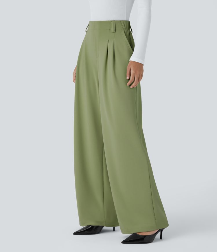 Pantalón Halara Flex™ oficina crepé pierna ancha bolsillo lateral tiro alto