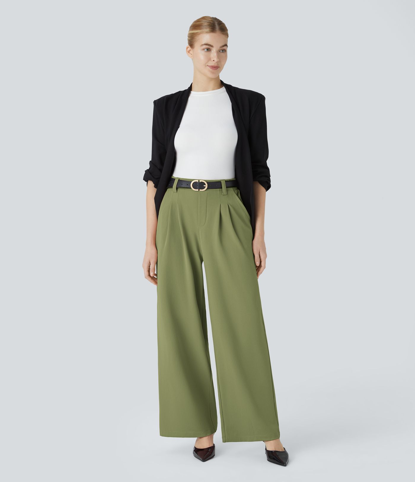 Halara Flex™ High Waisted Side Pocket Herringbone Wide Leg Work Trousers