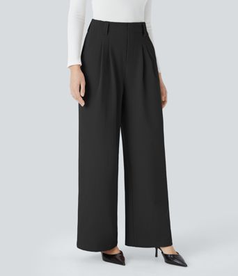 Halara Flex™ Pantalon Tailleur Large Taille Haute Plissés avec Poches Latérales à Chevrons