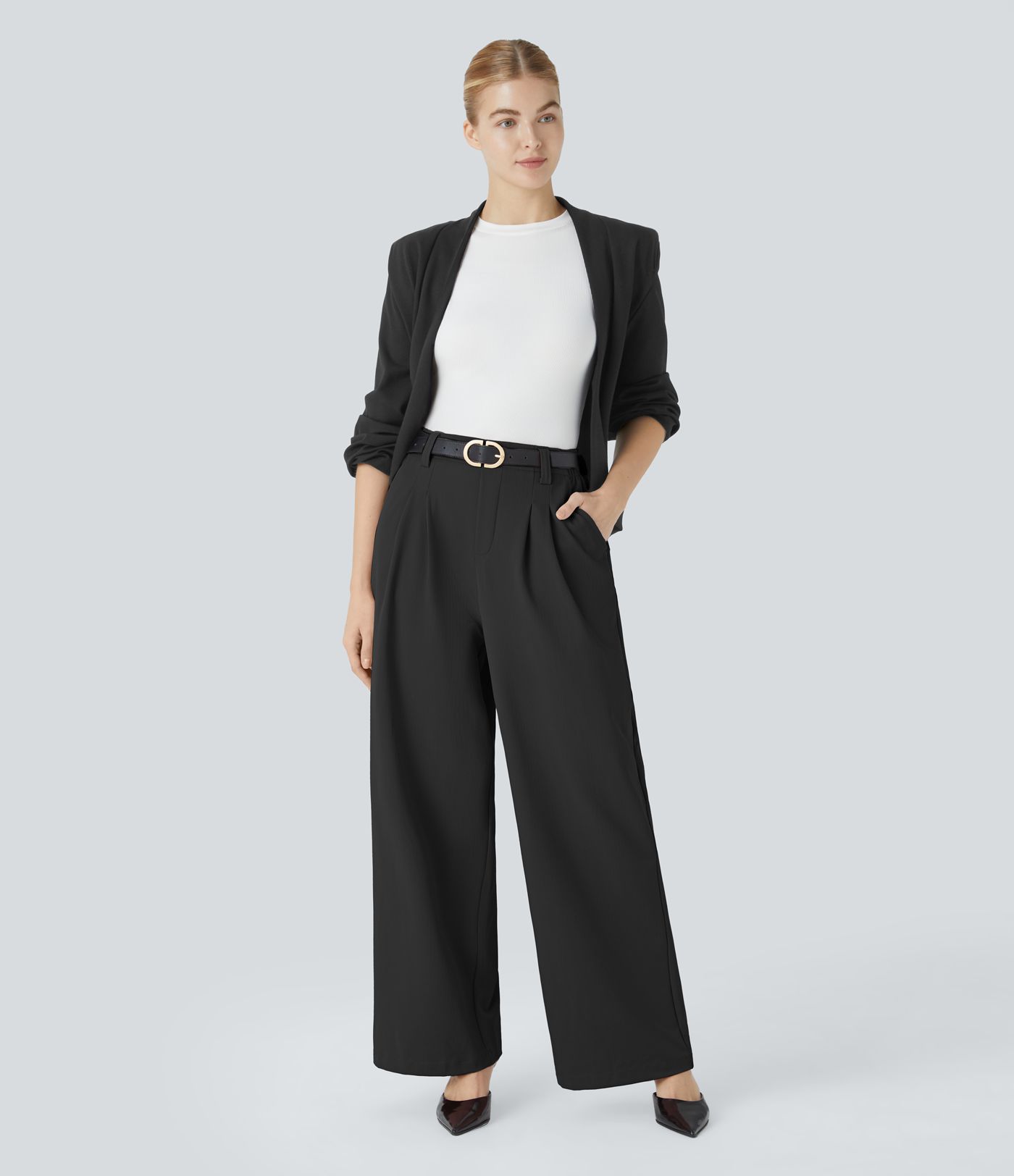 Halara Flex™ Pantalon Tailleur Large Taille Haute Plissés avec Poches Latérales à Chevrons