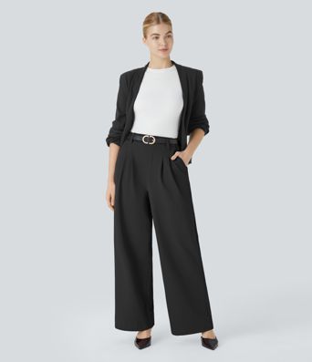 Halara Flex™ Pantalon Tailleur Large Taille Haute Plissés avec Poches Latérales à Chevrons