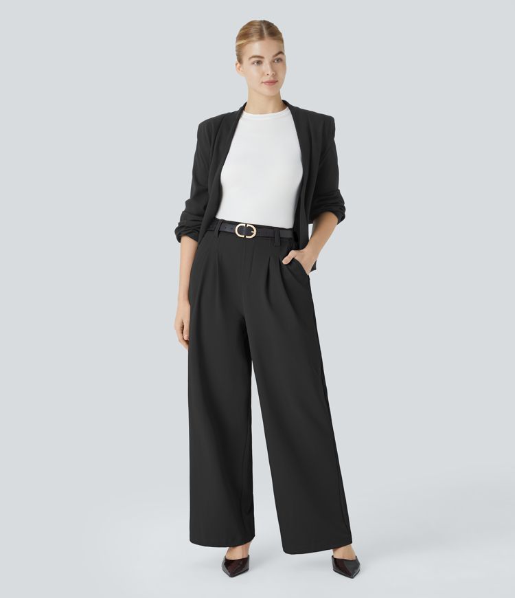 Halara Flex™ Pantalon Tailleur Large Taille Haute Plissés avec Poches Latérales à Chevrons