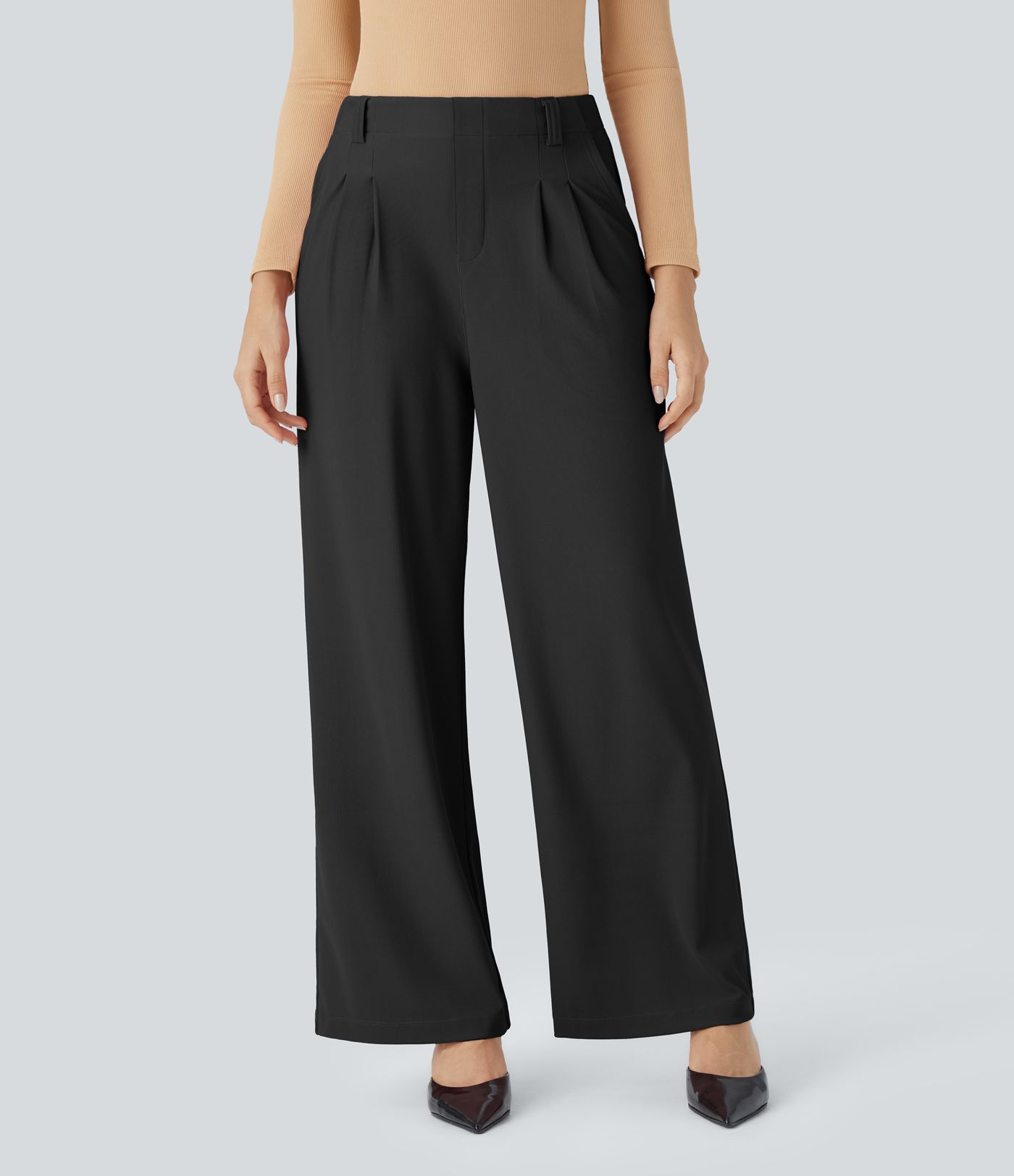 Pantalón Halara Flex™ oficina tiro alto pliegue bolsillo lateral pierna ancha micro gofre