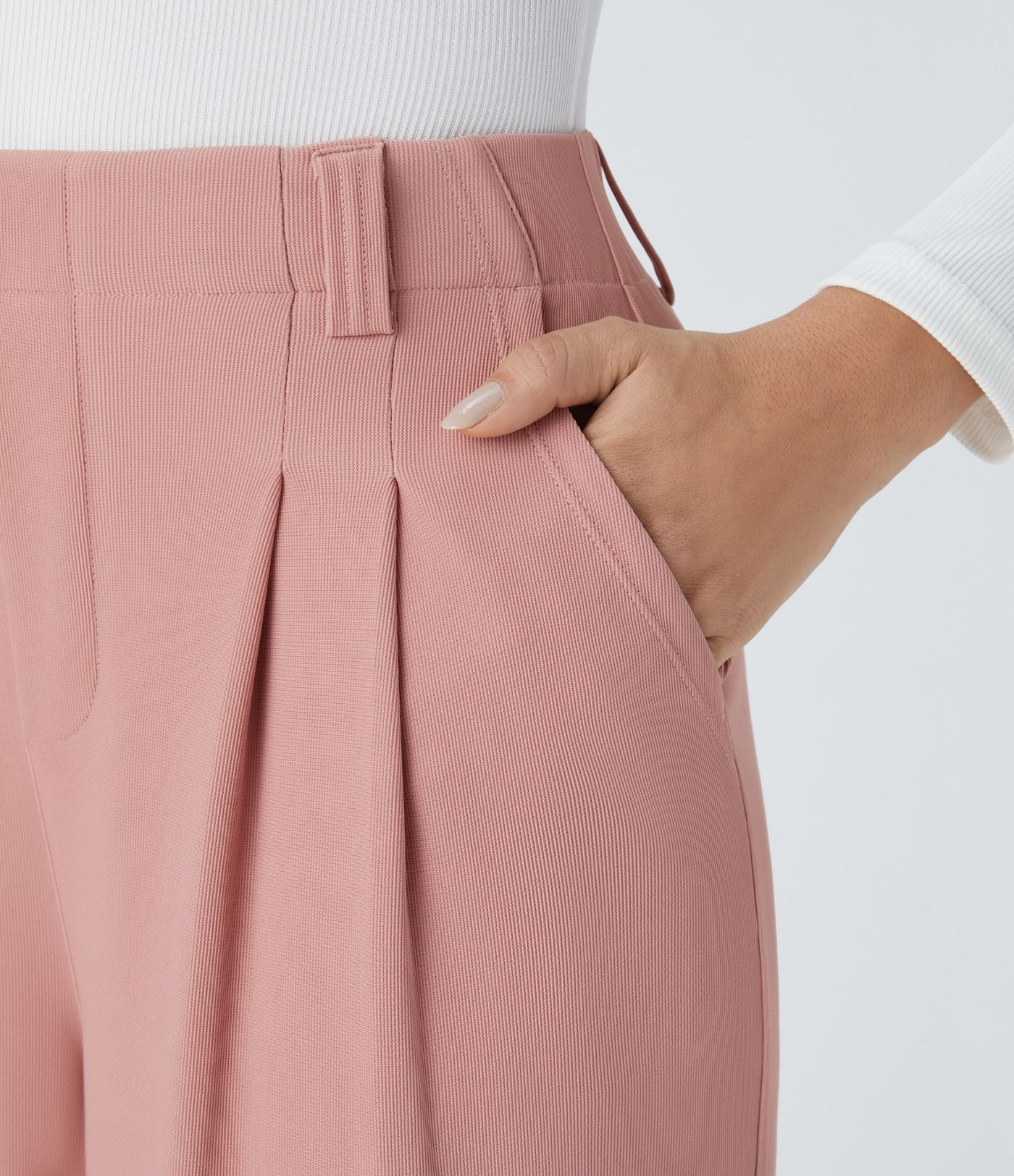 Pantalón Halara Flex™ oficina tiro alto pliegue bolsillo lateral pierna ancha micro gofre