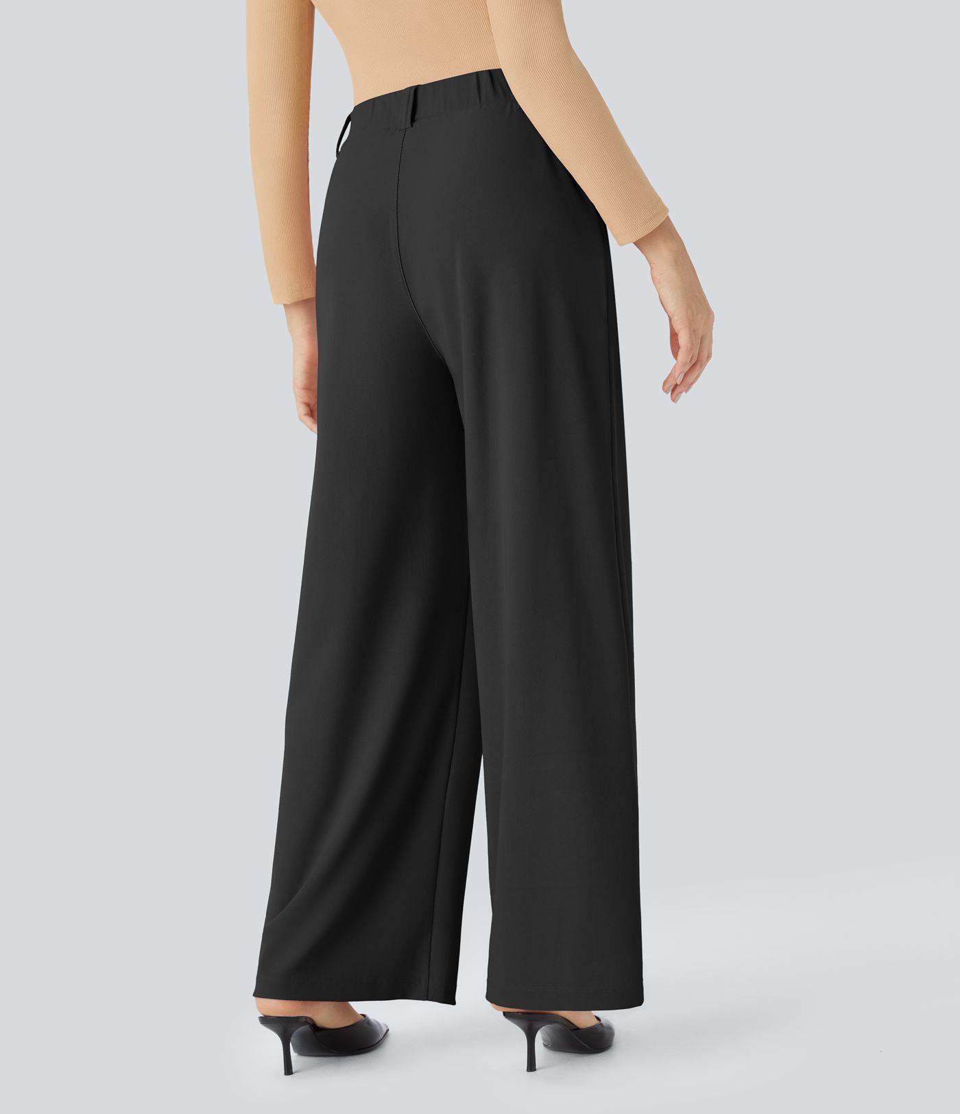 Pantalón Halara Flex™ oficina tiro alto pliegue bolsillo lateral pierna ancha micro gofre