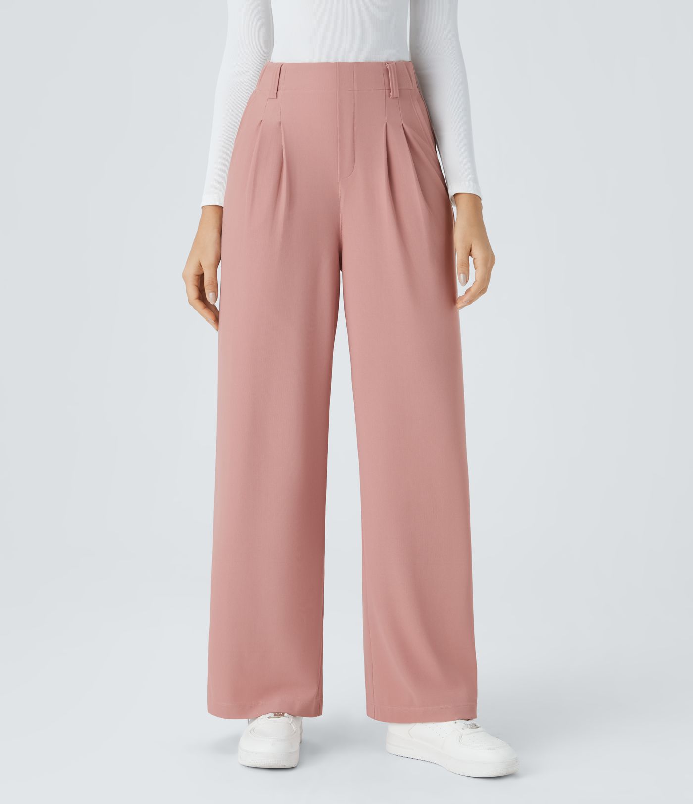 Pantalón Halara Flex™ oficina tiro alto pliegue bolsillo lateral pierna ancha micro gofre