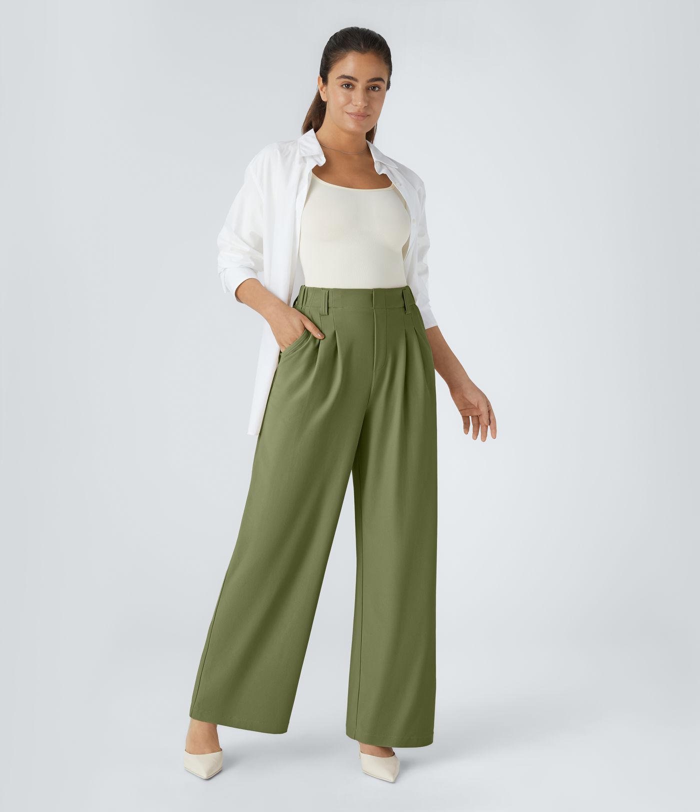 Halara Flex™ High Waisted Side Pocket Wide Leg Twill Work Trousers
