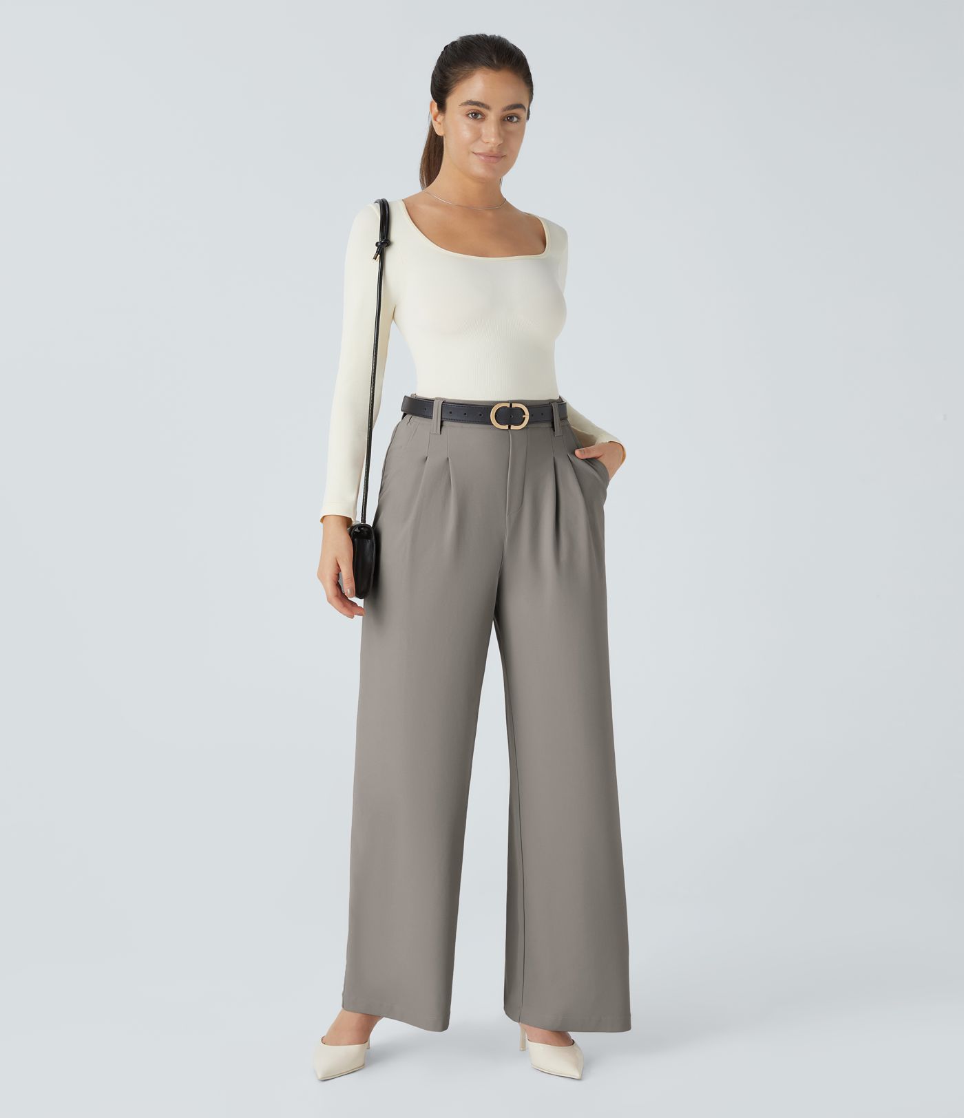 Halara Flex™ High Waist Pleated Side Pocket Wide Leg Twill Work Pants